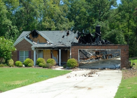 A burned house. A burned house.