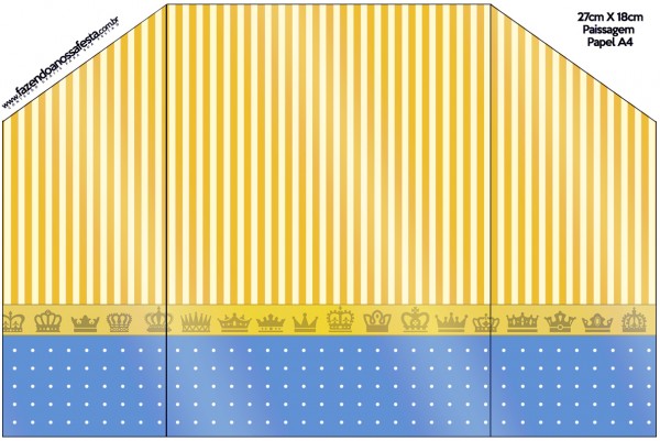 Corona Dorada en Azul y Amarillo: Invitaciones para Imprimir Gratis. Sobre para invitación.