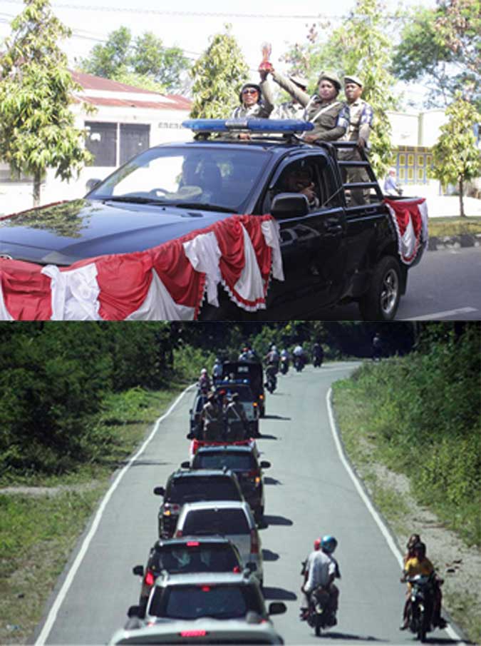 Warga Malra Sambut Trophy Juara I "Surga Tersembunyi Terpopuler" Langgur, Malukupost.com - Bandara Karel Sadsuitubun Langgur dipadati ratusan warga masyarakat Maluku Tenggara (Malra) yang turut larut dalam luapan eforia kebahagiaan. Bupati Maluku Tenggara, Anderias Rentanubun, yang menerima trophy juara I Kategori Surga Tersembunyi Terpopuler secara langsung dari Menteri Pariwisata pada acara Anugerah Pesona Indonesia 2016 tersebut tiba di Langgur, Sabtu (24/9), dan disambut oleh Wakil Bupati Yunus Serang serta seluruh pimpinan SKPD. Berdasarkan pantauan, ratusan kendaraan roda 4 dan roda 2 berarak mengiringi pawai bersama trophy yang menjadi simbol, lambang, kebanggaan, sekaligus pengakuan resmi akan kepulauan Kei sebagai destinasi wisata di negeri ini kemudian diarak dari bandara menuju ke kota Langgur. Sementaa itu, dalam pertemuan dengan Wakil Bupati dan seluruh pimpinan SKPD, sejumlah Organisasi Kepemudaan dan wartawan di Kantor Bupati Maluku Tenggara, Rentanubun mengatakan Trophy Juara I yang diraih Maluku Tenggara ini adalah merupakan berkat dan anugerah terbesar dari Tuhan Yang Maha Esa bagi masyarakat Maluku Tenggara. “Ini adalah berkat, karunia dan anugerah terbesar dari Tuhan yang patut disyukuri, karena kita semua tengah mempersiapkan perhelatan akbar Festival Pesona Meti Kei dalam waktu dekat ini, Kabupaten Maluku Tenggara meraih Penghargaan Juara I sebagai salah satu destinasi wisata di Negeri ini,” ujar Rentanubun. Dijelaskan Rentanubun, keberhasilan Maluku Tenggara dalam ajang Pesona Indonesia 2016 ini penghargaan ini tak lepas dari keinginan besar masyarakat Maluku Tenggara, teristimewa generasi muda yang cerdas dalam melihat kondisi pariwisata di kepulauan Kei ini. “Pemerintah daerah sangat bangga dan mengapresiasi generasi muda daerah ini yang cerdas dalam melihat potensi wisata di daerah ini, lewat usaha dan kreativitas mereka sendiri mampu membawa Maluku Tenggara diakui sebagai salah satu destinasi wisata di negeri ini”, tambahnya. Rentanubun meminta setiap agar semua SKPD di lingkup Pemerintah Kabupaten Maluku Tenggara bisa melihat komunitas-komunitas generasi muda di daerah ini dalam hal pengembangan pariwisata teristimewa dalam rangka kegiatan Festival Pesona Meti Kei nanti. “Pimpinan SKPD semuanya, saya harapkan agar dapat memperhatikan dan melibatkan anak-anak muda yang kreativitas ini dalam kegiatan Festival Pesona Meti nanti, karena pemerintah daerah tidak bisa berjalan sendiri tanpa keterlibatan masyarakat apalagi generasi muda,” tandasnya. Terkait dengan kesiapan Panitia Festival Pesona Meti Kei akibat banyak keluhan masyarakat di ohoi-ohoi yang sudah bekerja efektif namun panitia sendiri tidak kerja efektif, Rentanubun menegaskan bahwa dirinya tidak akan tanggung-tanggung untuk bertindak tegas terhadap kinerja panitia. “Pimpinan-pimpinan SKPD yang ada dalam kepanitiaan, saya mengingatkan agar hati-hati, jangan main-main, bekerja yang profesional, harus saling membantu, kalau ada seksi yang satu kekurangan maka seksi yang lain segera bantu, kalau ada yang tidak dengar-dengaran maka saya akan tindak tegas dan keluarkan dia dari panitia,” tegas Rentanubun. (MP-15)