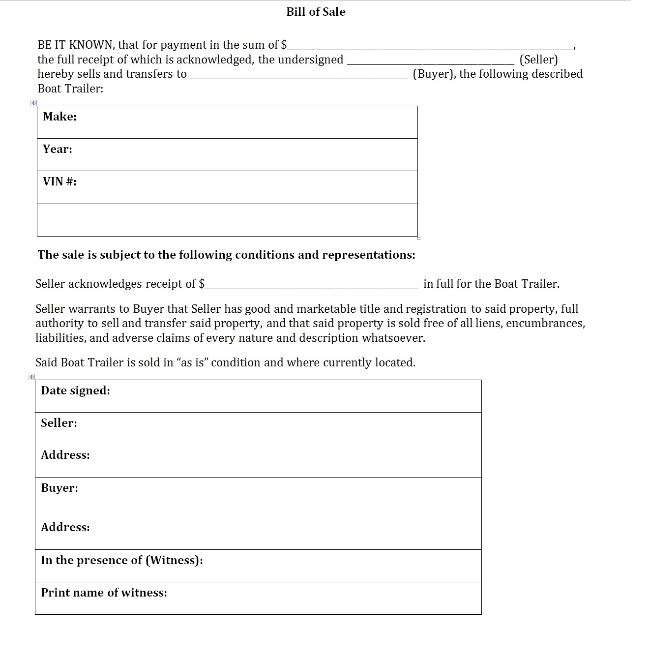 free boat bill sale template