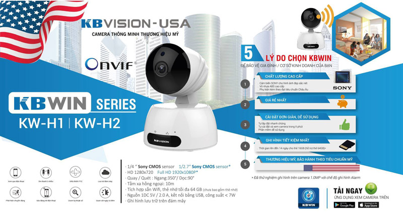 Camera KBWIN KW-H2 Wifi không dây HD 1080P, hồng ngoại 10m, âm thanh 2 chiều, MicroSD, Onvif, Cloud Camera KBWIN KW-H2 Wifi không dây HD 1080P, hồng ngoại 10m, âm thanh 2 chiều, MicroSD, Onvif, Cloud