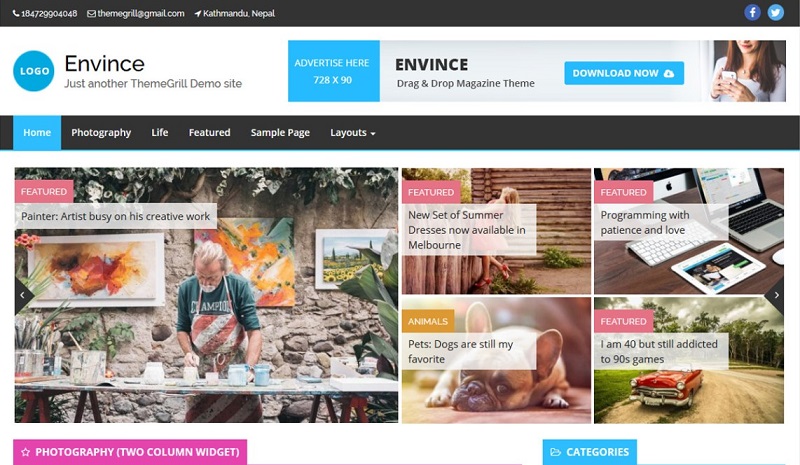 Envince Magazine Drag & Drop WordPress Theme Envince Magazine Drag & Drop WordPress Theme