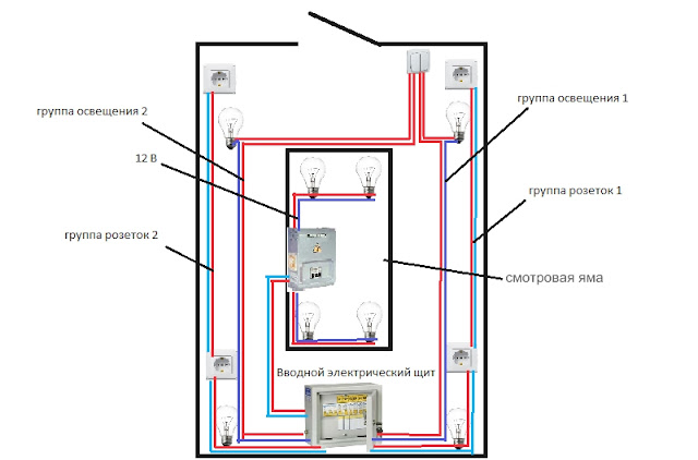 план схемы электропроводки в гараже со смотровой ямой