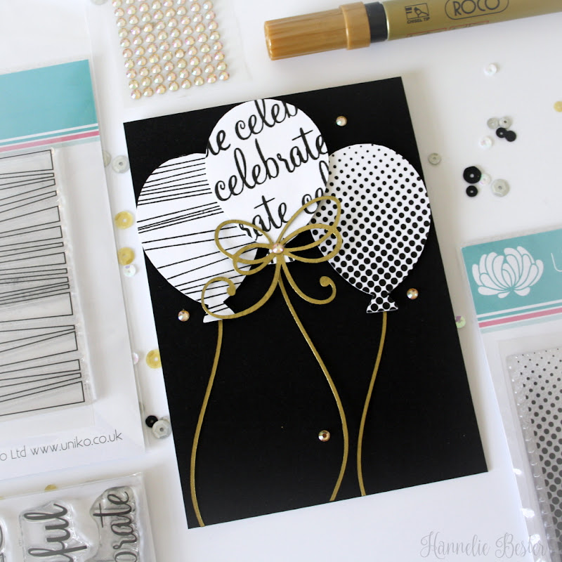 Celebrate : card with balloons in black, white & gold
