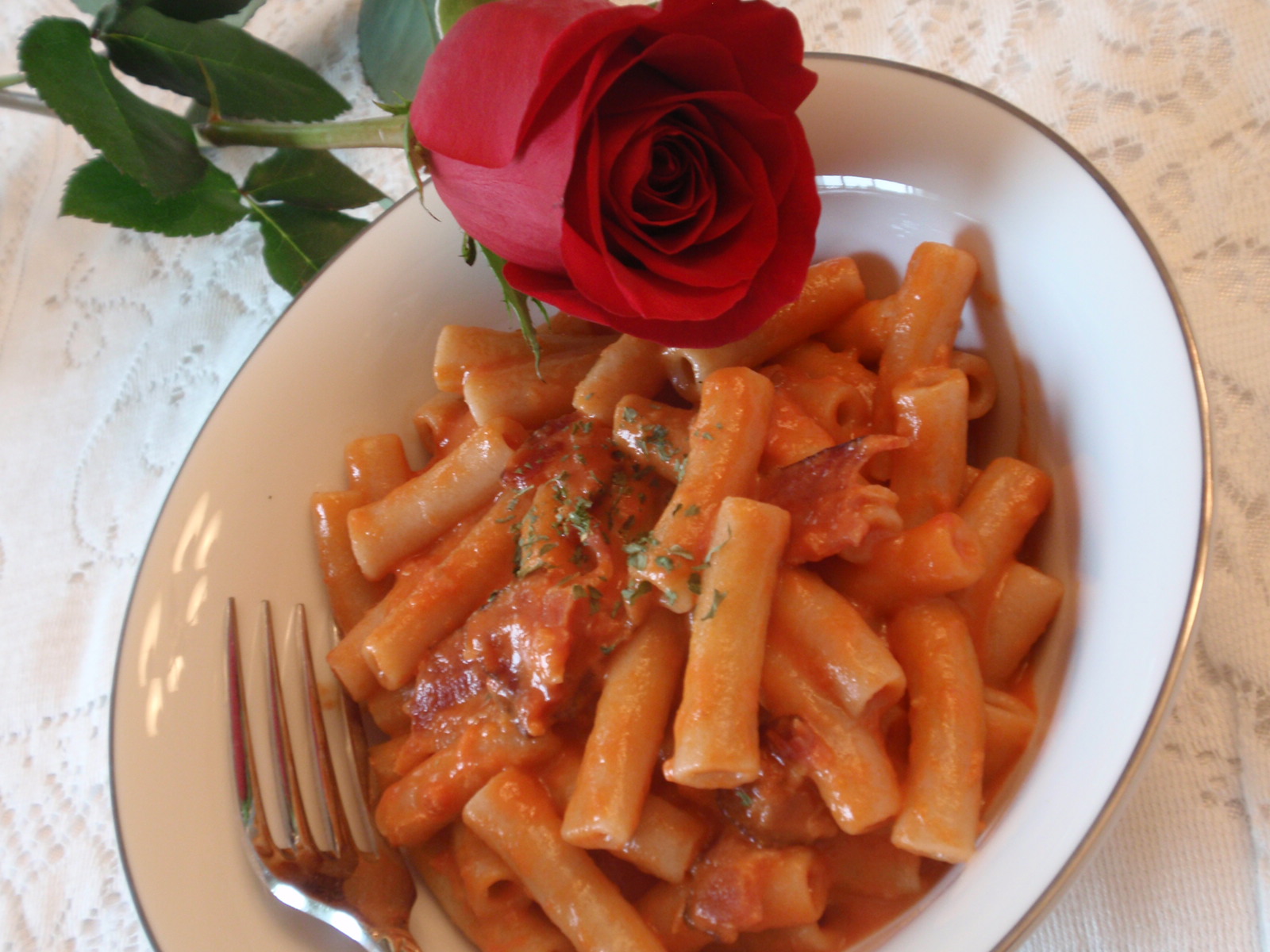 Penne Rosa with Creamy Bacon Sauce