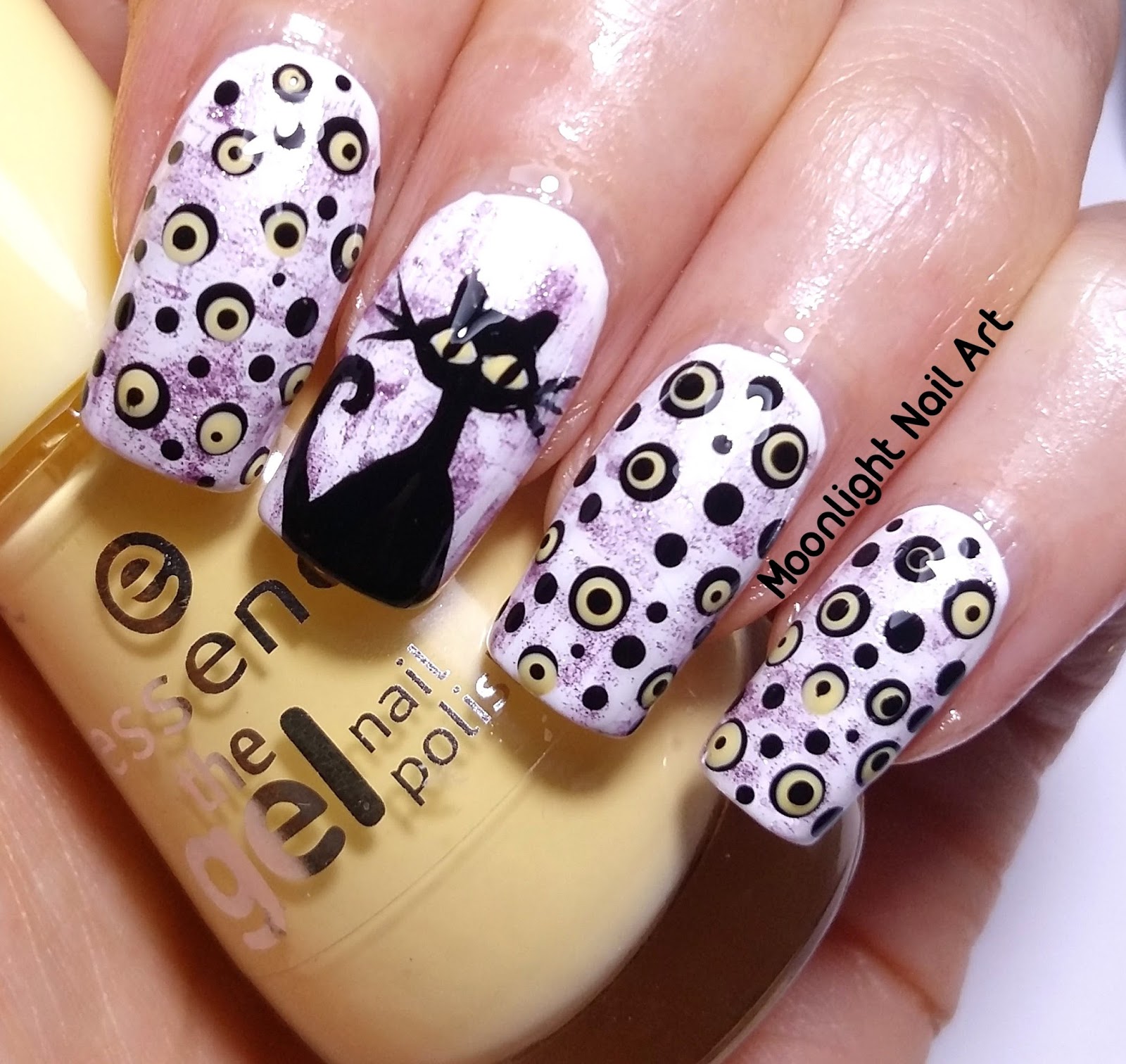 BLACK CAT NAIL DESIGN Freehand Nail Art Tutorial