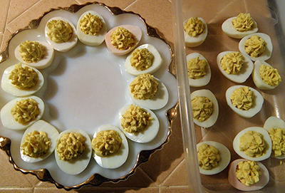 Platter of 12 eggs, with Plastic Container of 12 more eggs