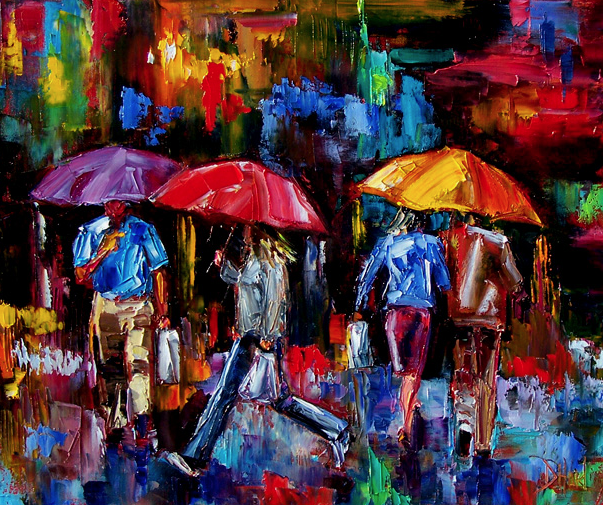 Contemporary Landscape Artists International "Big Umbrellas" Original Impressionism Cityscape