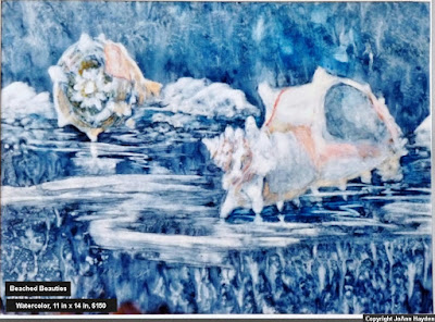 "Beached Beauties", watercolor by JoAnn Hayden waercolor painting of shells, by artist JoAnn Hayden