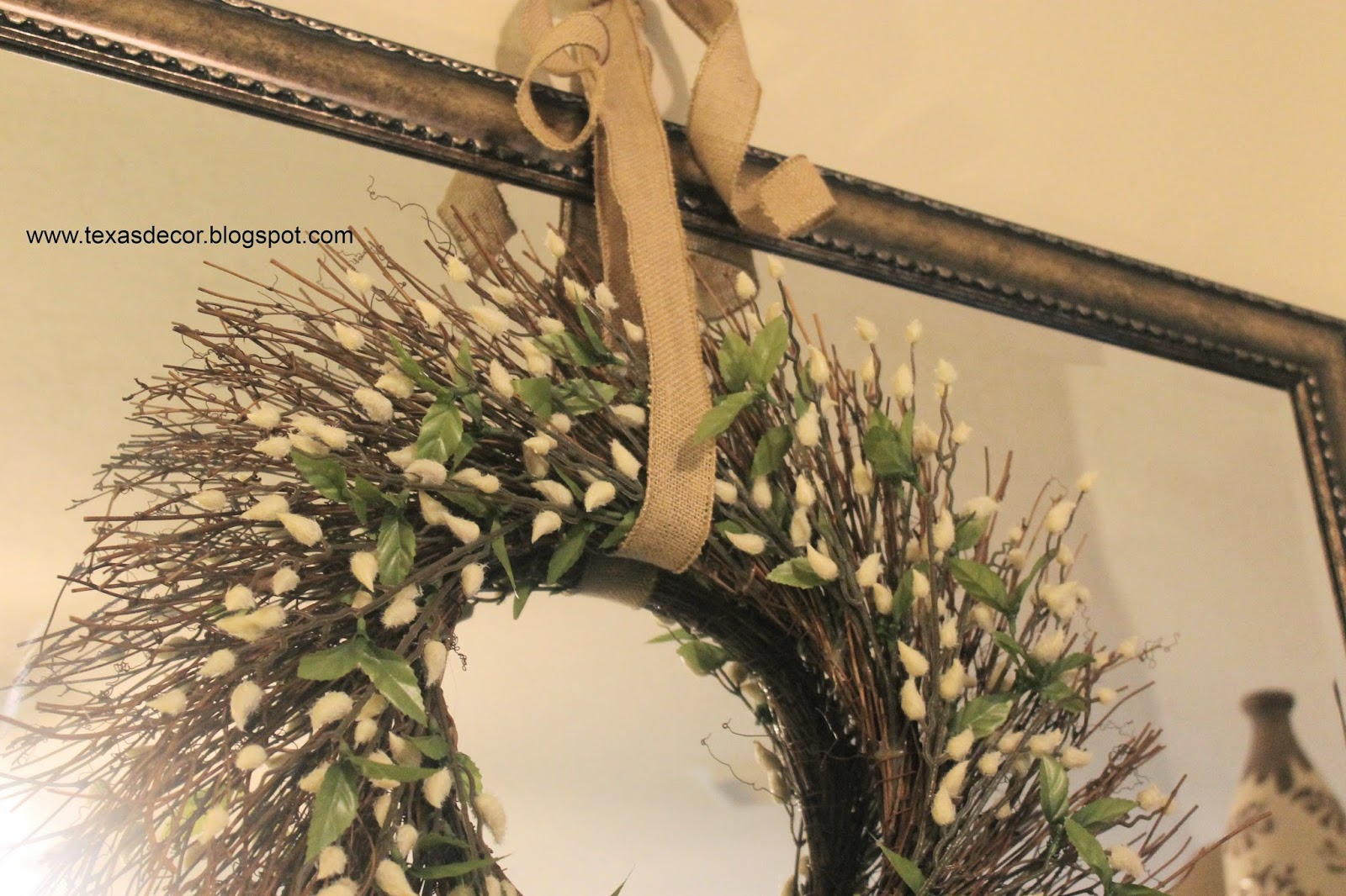hanging wreath on mirror