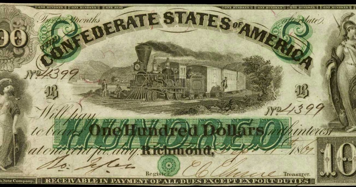 Confederate Currency 1861 $100 Dollar CSA Note Locomotive Train T-5|World Banknotes &amp; Coins