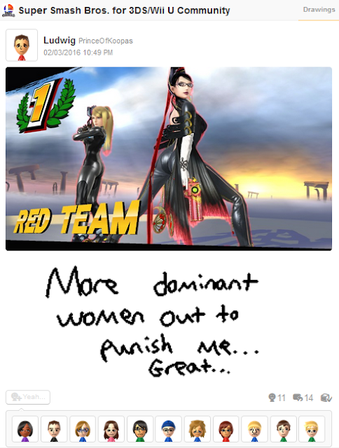 See the NNID is right there Bayonetta Zero Suit Samus dominatrix Super Smash Bros. dominant whip