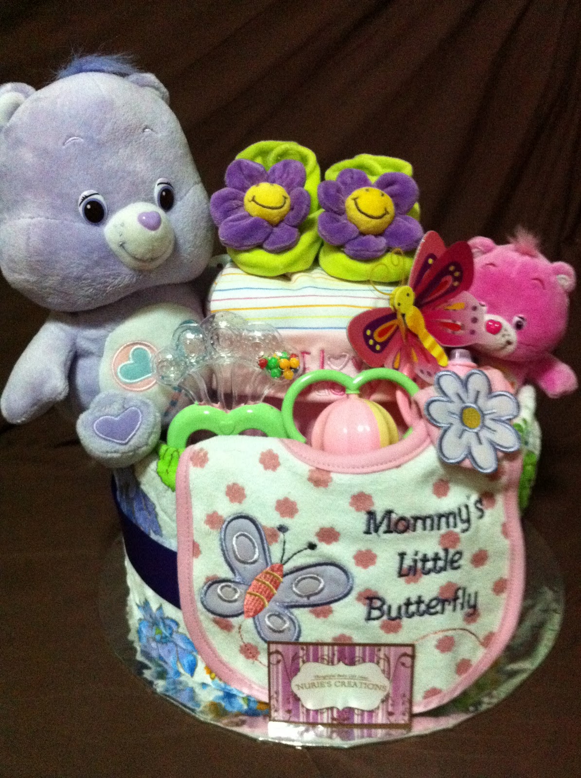 Nurie's Creations Diaper Cakes & Baby Gifts 2 tiers Care Bear Diaper