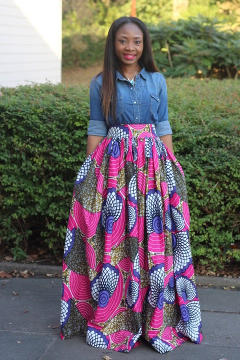 Edaowo-Fashion Blog: Denim shirt & African print maxi skirt