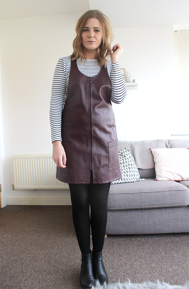 Leather pinafore dress outfit post