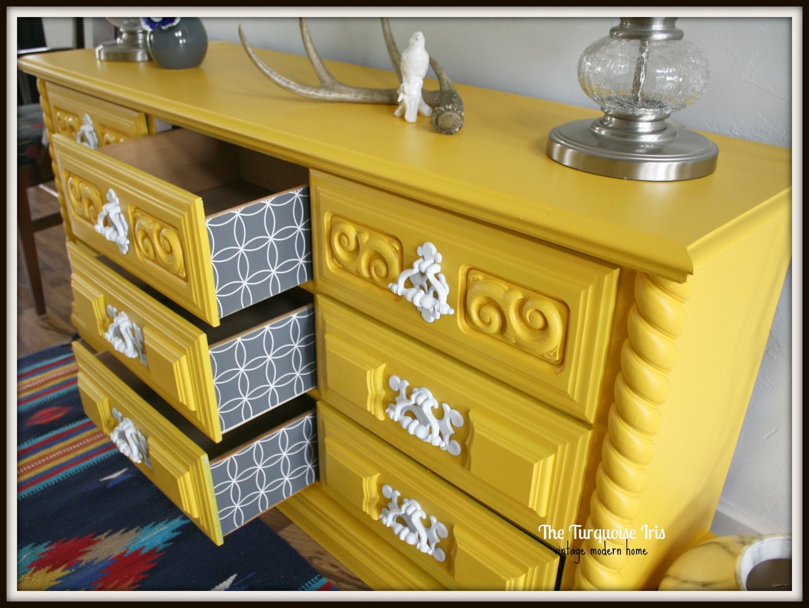 The Turquoise Iris Furniture & Art Yellow Vintage Dresser
