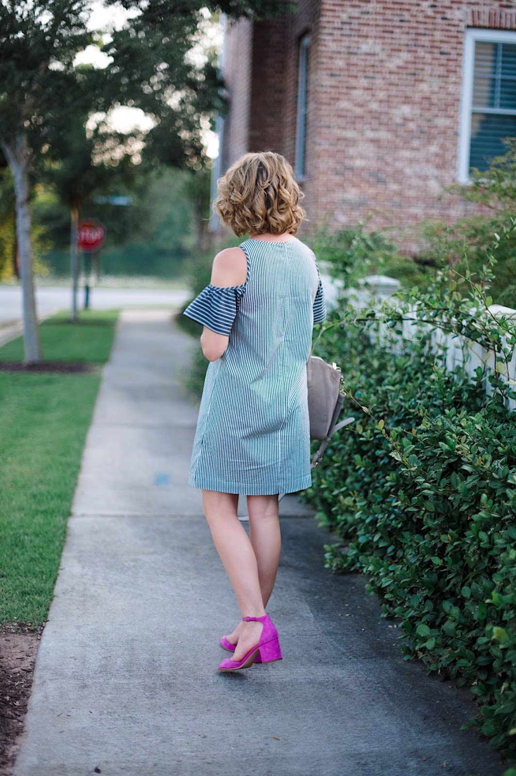 Striped Cold Shoulder Shift Dress - Click through to see more on Something Delightful Blog!