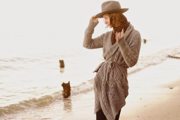 Sydney winter fashion on the beach. Winter knitwear on the beach in Sydney Australia.