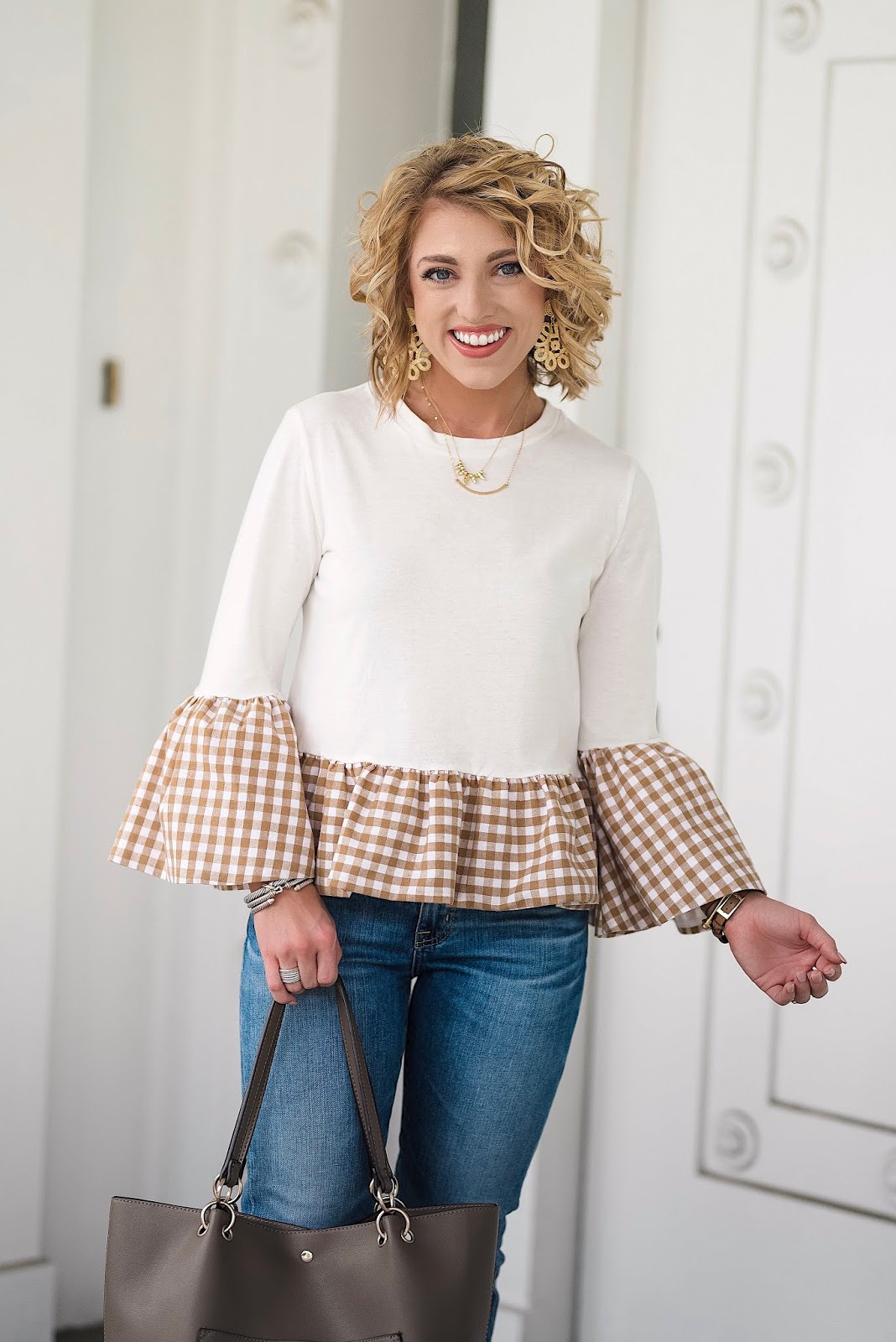 How To Add A Feminine Flair To Boyfriend Jeans + The Cutest Gingham Ruffle Peplum Top of All Time - Something Delightful Blog @racheltimmerman #somethingdelightfulblog #racheltimmerman #femininefashion