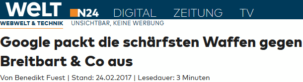 Google packt die schärfsten Waffen gegen Breitbart & Co aus Google packt die schärfsten Waffen gegen Breitbart & Co aus