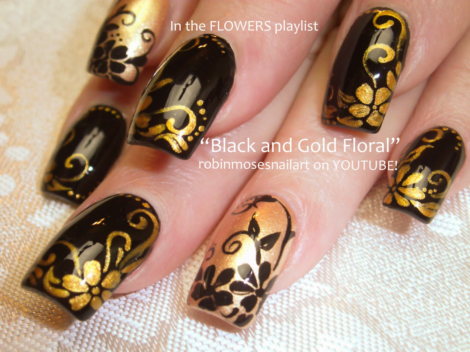 gold flower nail design