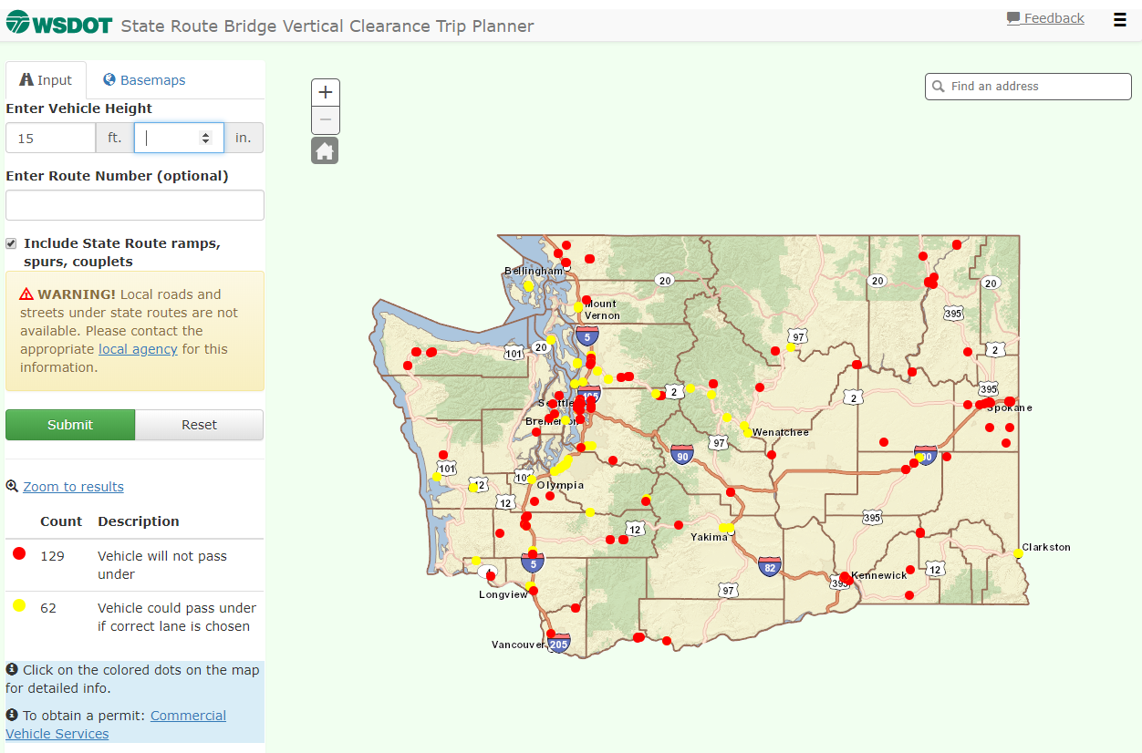 wsdot s bridge vertical clearance trip planner identifies bridges truck drivers should avoid based on their vehicle wsdot s bridge vertical clearance trip planner identifies bridges truck drivers should avoid based on their vehicle