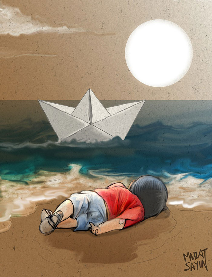 Artists Around The World Respond To Tragic Death Of 3-Year-Old Syrian Refugee - Humanity Washed Ashore
