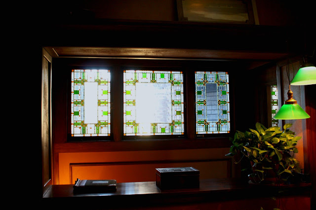 Stained glass windows in the Frank Lloyd Wright home were stunning and incorporated nature and geometry. Stained glass windows in the Frank Lloyd Wright home were stunning and incorporated nature and geometry.