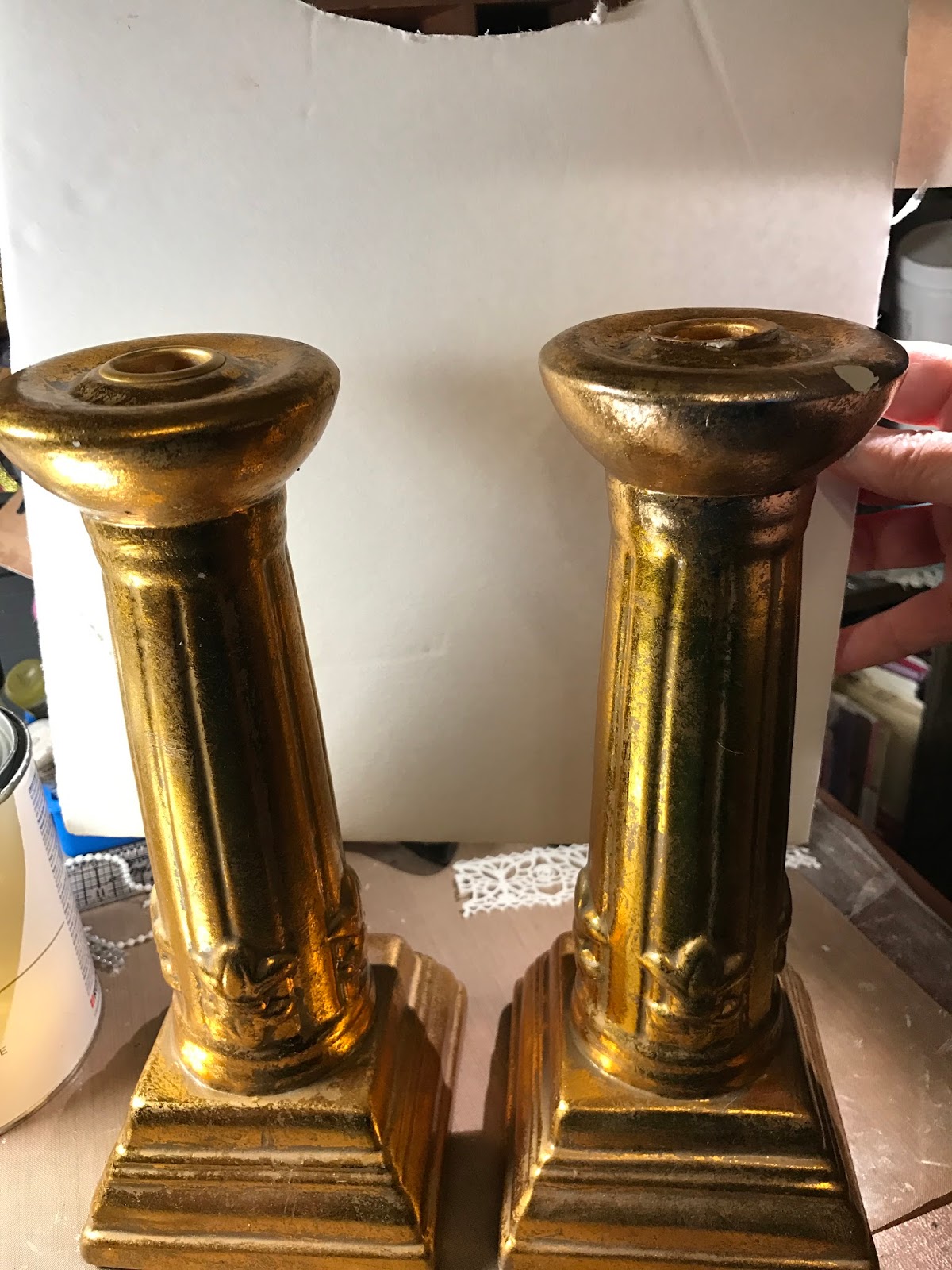 Gold Rush Gal Crafts Faux Aged Candlesticks