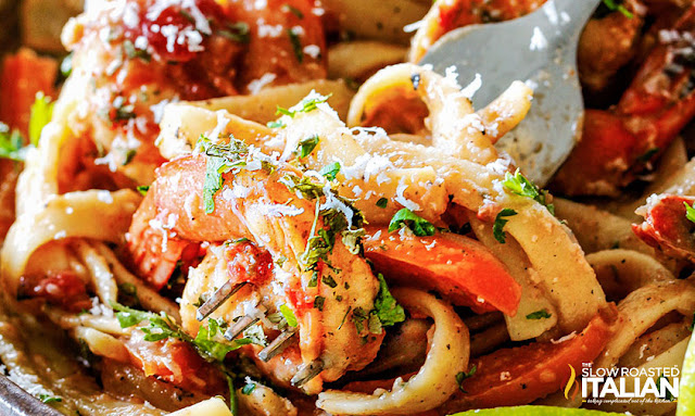 Close up of pasta recipe with shrimp