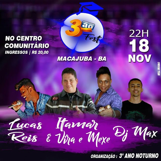 Vem ai dia 18 de Novembro "Terceirão Fest" no Centro Comunitário de Macajuba.