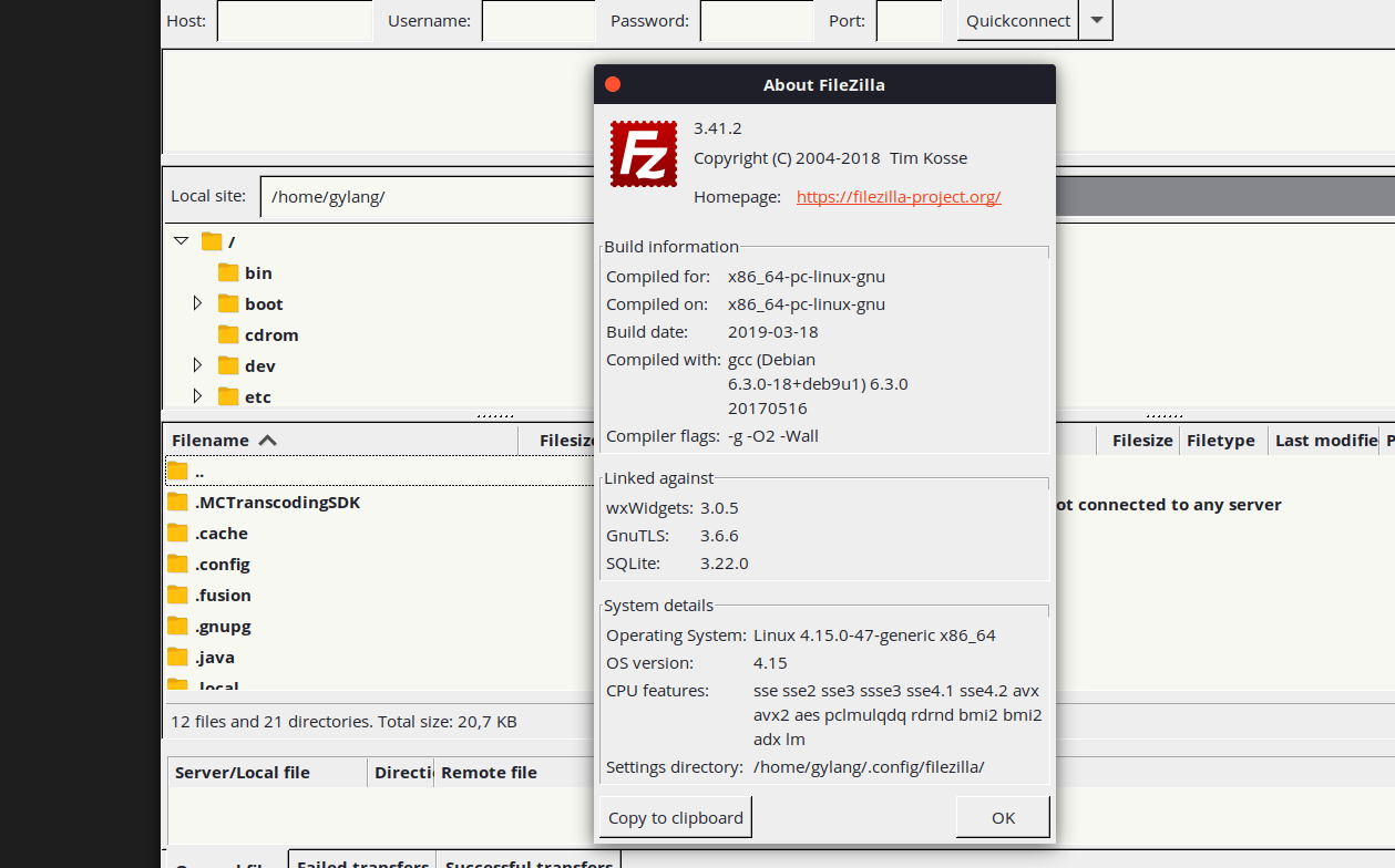 filezilla linux terminal