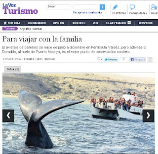 Avistajes de Ballenas en Península Valdés - Nota en La Voz Turismo