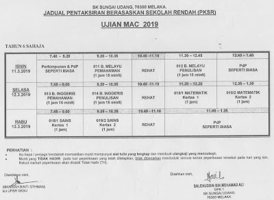 TAHUN 6 SK SUNGAI UDANG, MELAKA Jadual Pentaksiran Berasaskan Sekolah