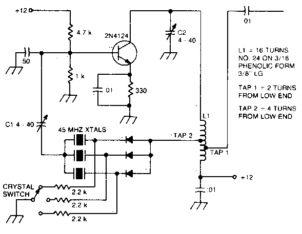 Simple Overtone oscillator with crystal switching Circuit Diagram