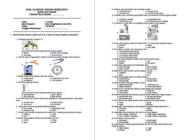 Soal Ujian Semester 2 Kelas 5 Sd Ipa