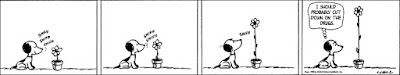 I've been considering some other, racier, options, but I couldn't see any of those working right away. What is my main problem with this strip is that now I don't know if I'm gonna be able to keep a continuity of characters working. Snoopy probably shouldn't have gained the ability to think right away... I couldn't spontaneously come up with a more absurdist solution to this abysmal material either. By the way, Snoopy's line is taken from YGOTAS, of course. That series was epic for the entirety of its two seasons.