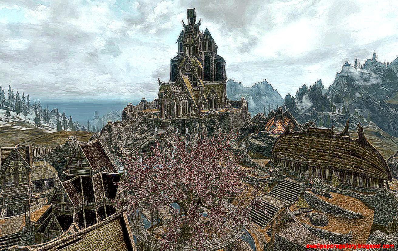 Fantasy Skyrim Whiterun Village Scene Picture Wallpaper