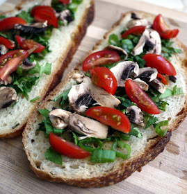 open-faced tomato mushroom and herb sandwiches