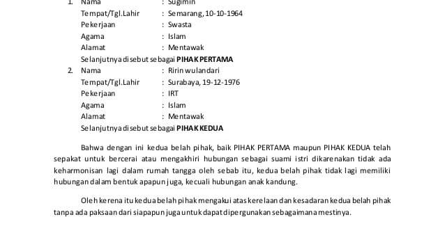 Contoh surat 2021 Contoh Surat Cerai Sederhana
