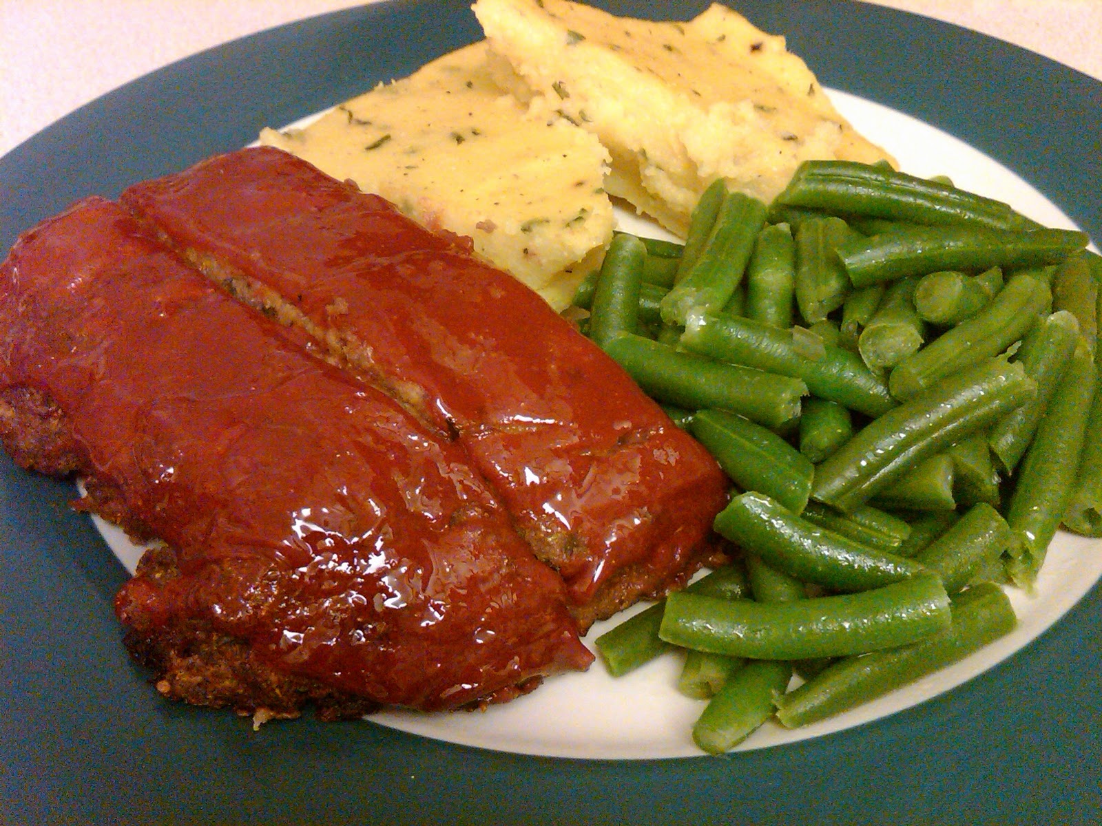 Legally Delicious Meatloaf with Polenta Wedges and Green Beans