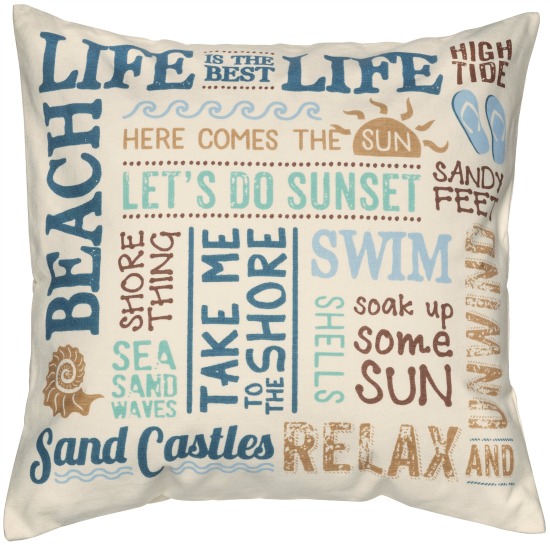 Beach Life Words Cotton Pillow