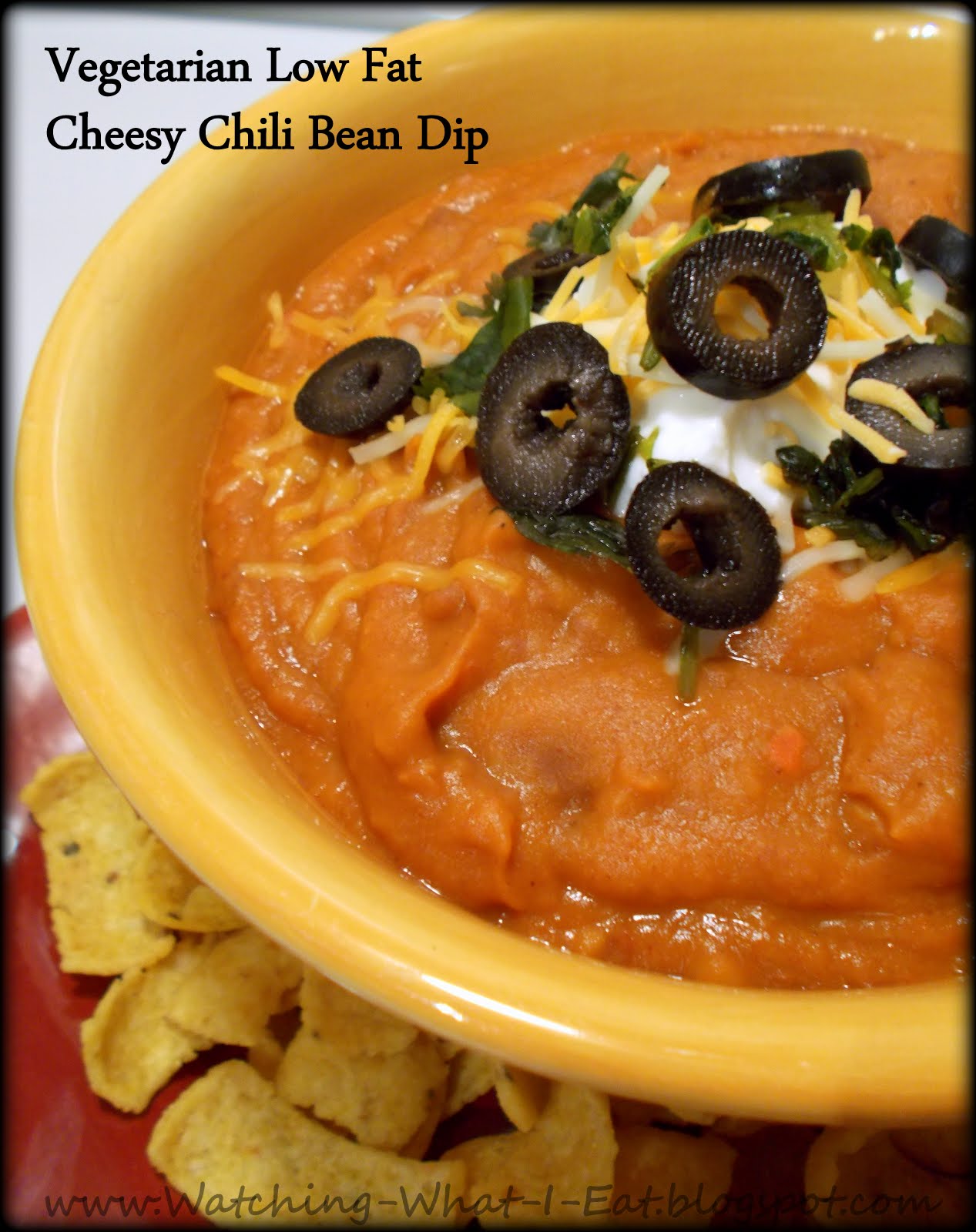 Watching What I Eat Vegetarian Low Fat Cheesy Chili Bean Dip Meatless Monday