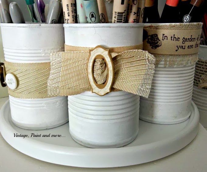 Tin Can Therapy - painted tin can with ribbon and buttons