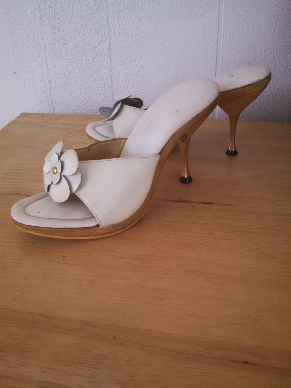 Sexy! 1950s wooden Platform Mules with Golden Spike heels! Available ...