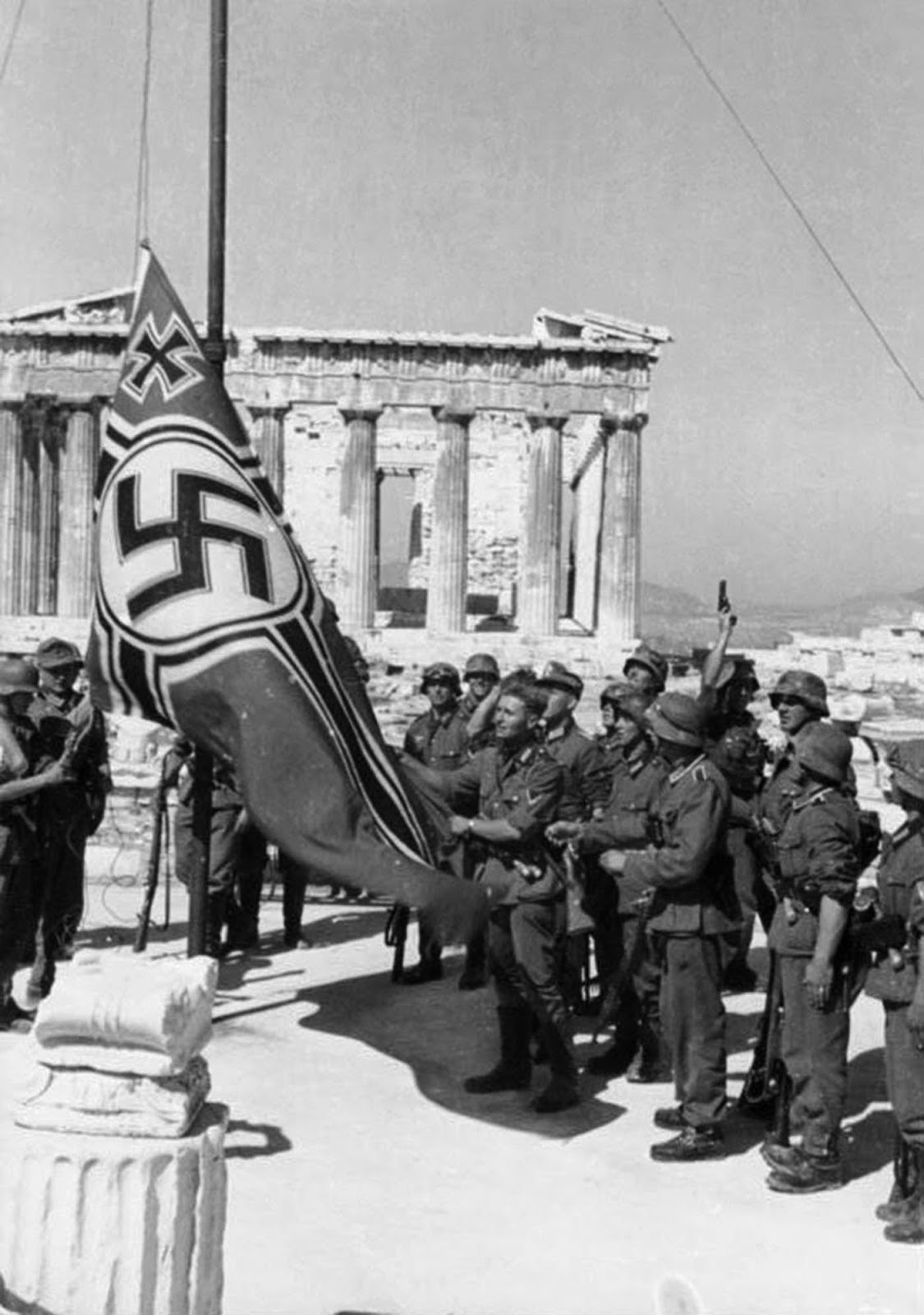 Nazi German flag being raised over Acropolis, 1941.