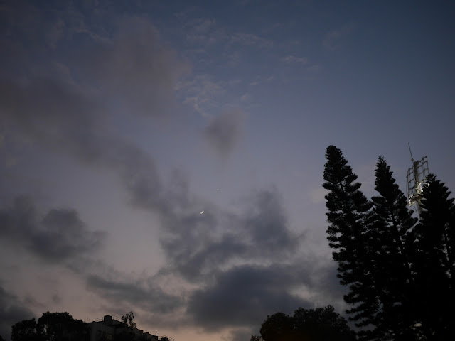 Moon and Venus in the sky over Sai Kung Town, Hong Kong