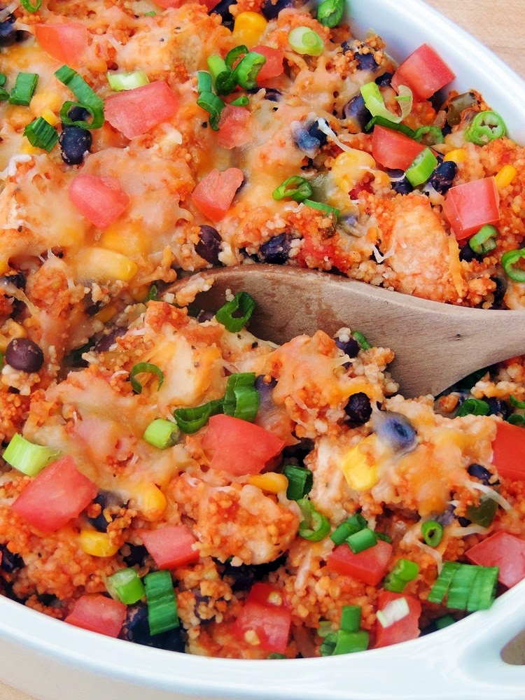 Cheesy Salsa Chicken and Couscous Casserole