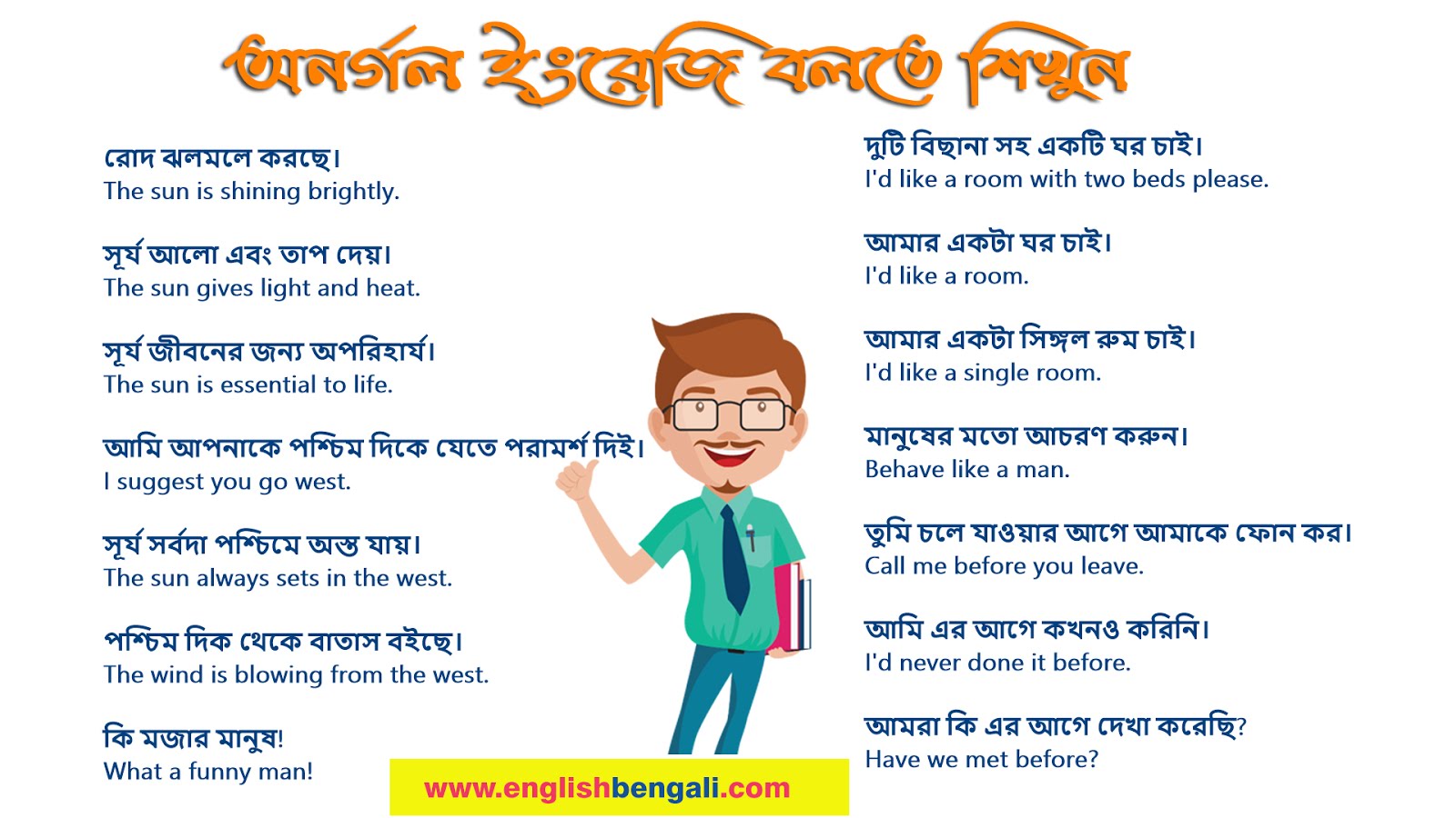 40 Short Sentences For Daily Use, Spoken English In Bengali English