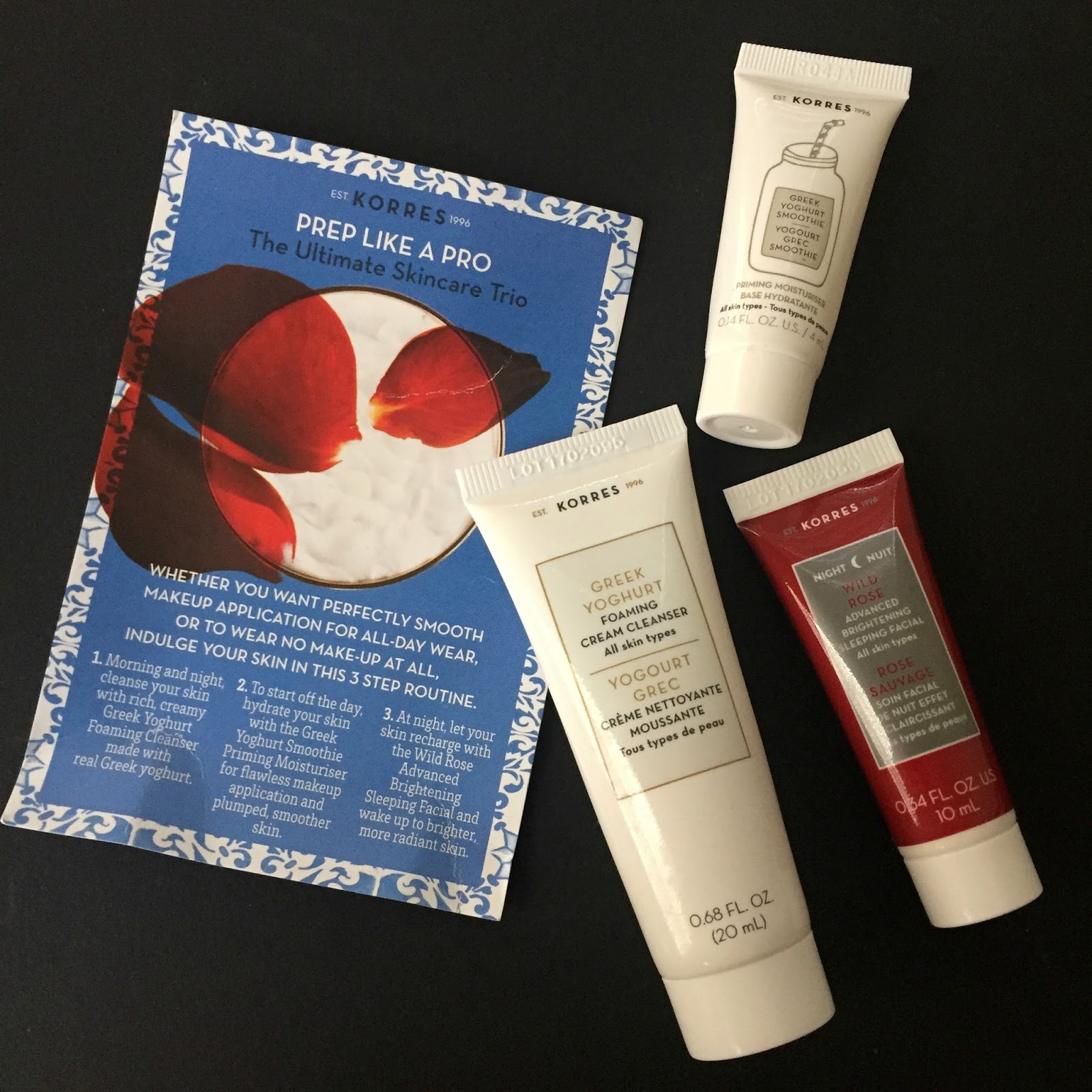 Korres Greek Yoghurt Foaming Cream Cleanser, Greek Yoghurt Smoothie Priming Moisturizer and Wild